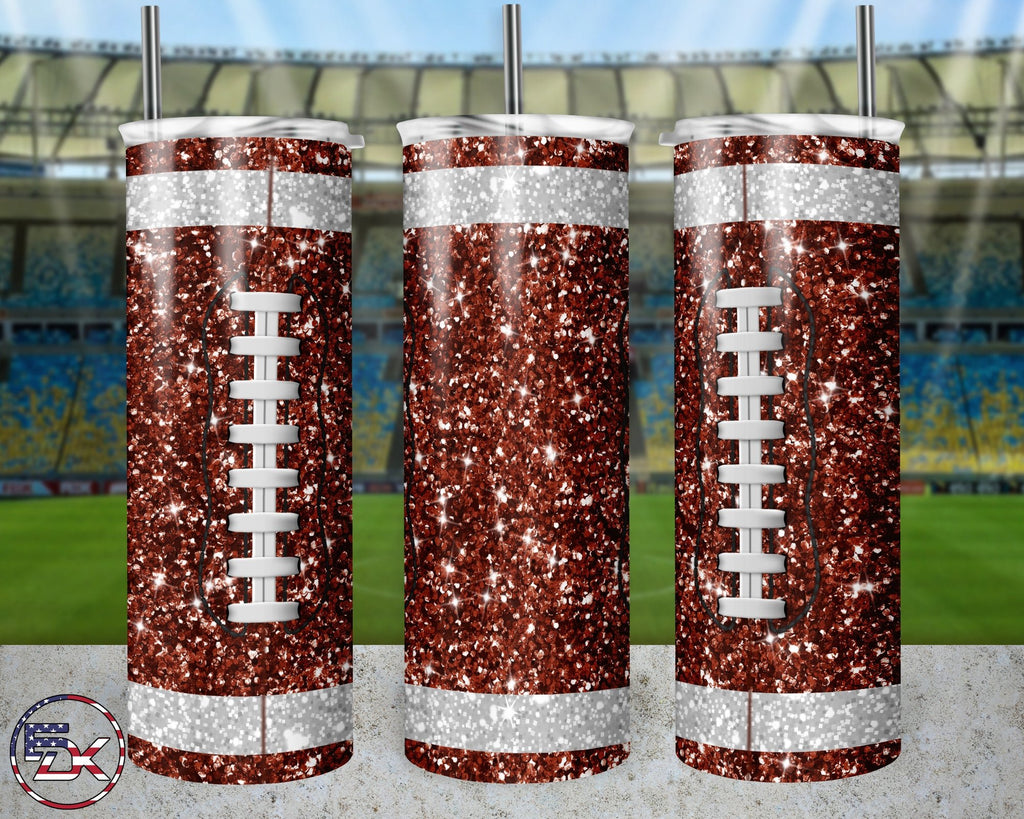 20oz Skinny Tumbler | Glitter Football - Everydaykydex