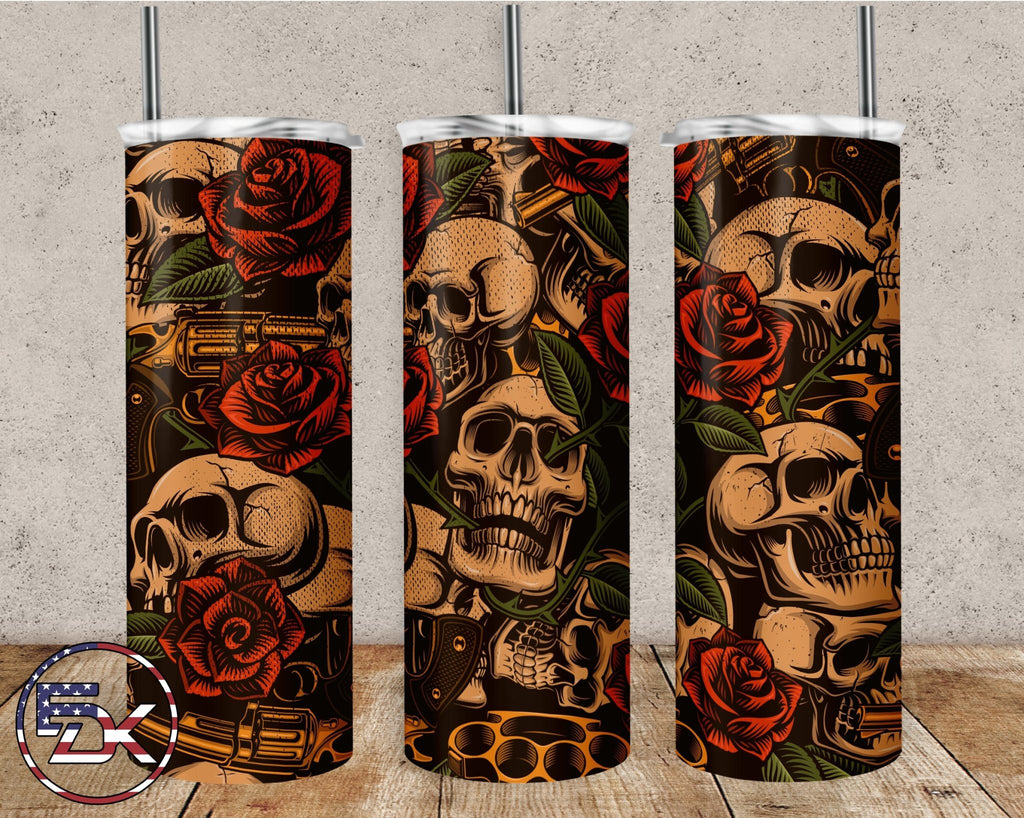 20oz Skinny Tumbler | Skulls & Roses - Everydaykydex