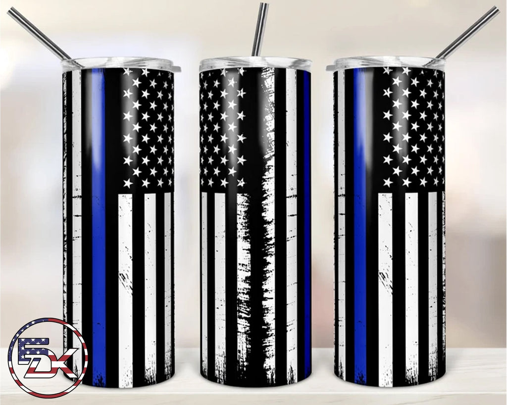 20oz Skinny Tumbler | Thin Blue Line Flag - Everydaykydex