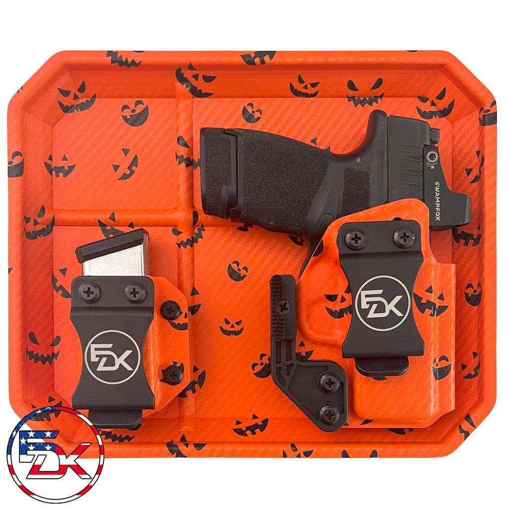 Orange Halloween Pumpkin Faces Scary Fun Kydex Dump Gun tray Springfield hellcat micro with mag carrier