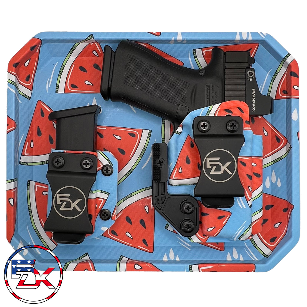 Carbon Fiber CF Watermelon Collection Glock 43X MOS Kydex Holster Mag carrier IWB 