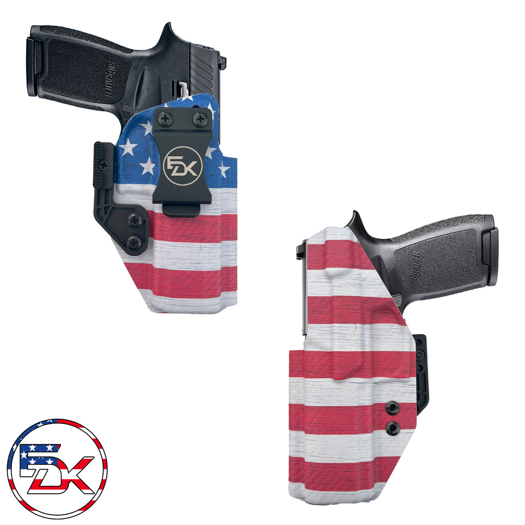 CF carbon fiber American Flag print kydex holster iwb inside the waistband sig sauer P320 Full Size
